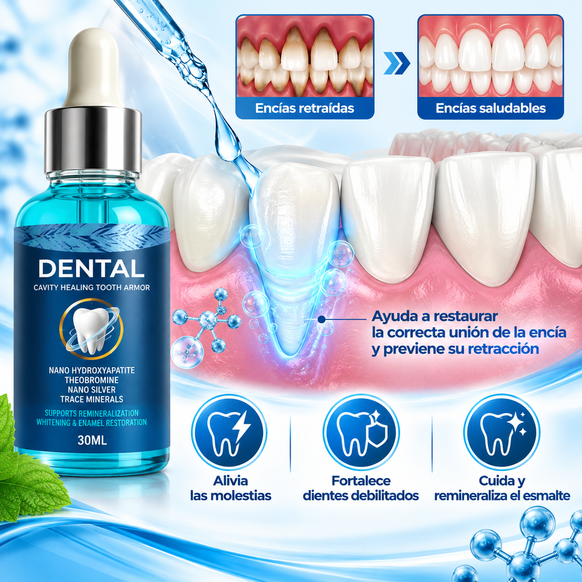 DentaMineral🦷 ¡Serum dental, combate la caries, regenera dientes dañados y promueve un aliento fresco!
