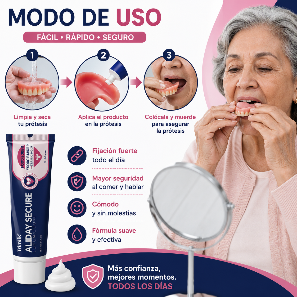 DentiLock™ ¡Crema Adhesiva para protesis dentales, No mas dentaduras sueltas ni adhesivos engorrosos!