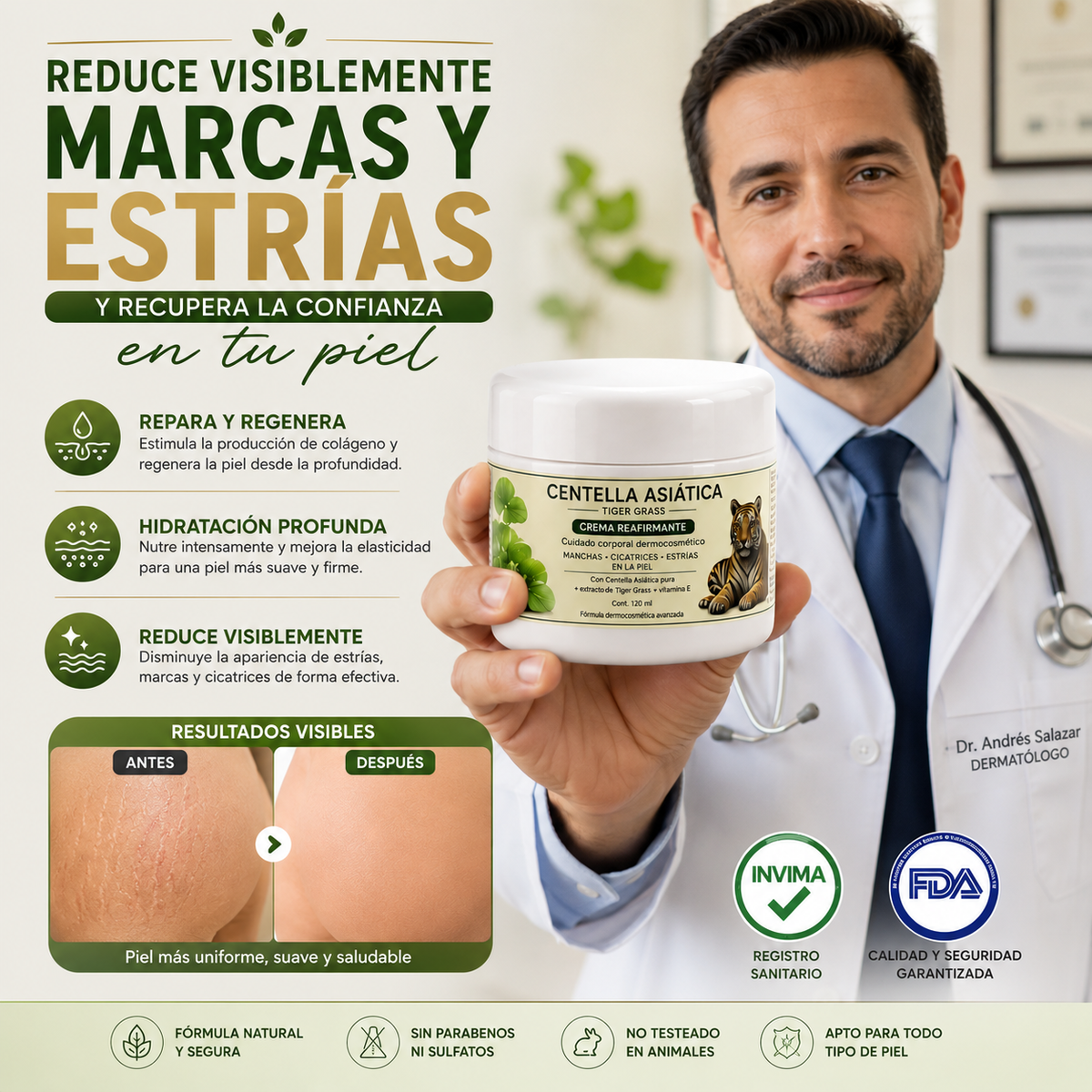 CentaSkin🌿¡Crema reparadora para estrías y marcas! Recupera tu seguridad y luce una piel sana y sin imperfecciones! 120ML