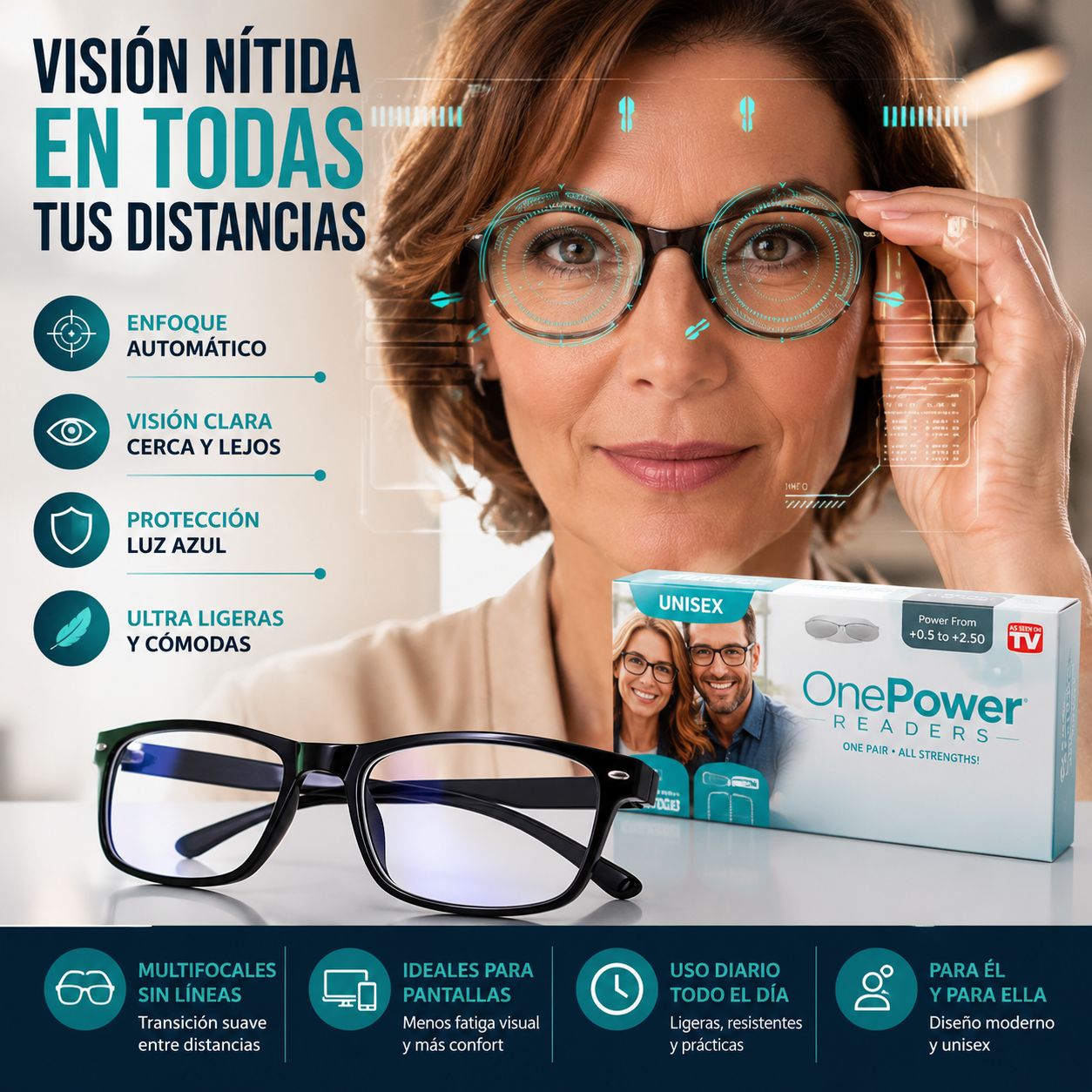 OptiFocus™  ¡Gafas Multifocales Premium, Enfoque Automático y Visión Perfecta al Instante!