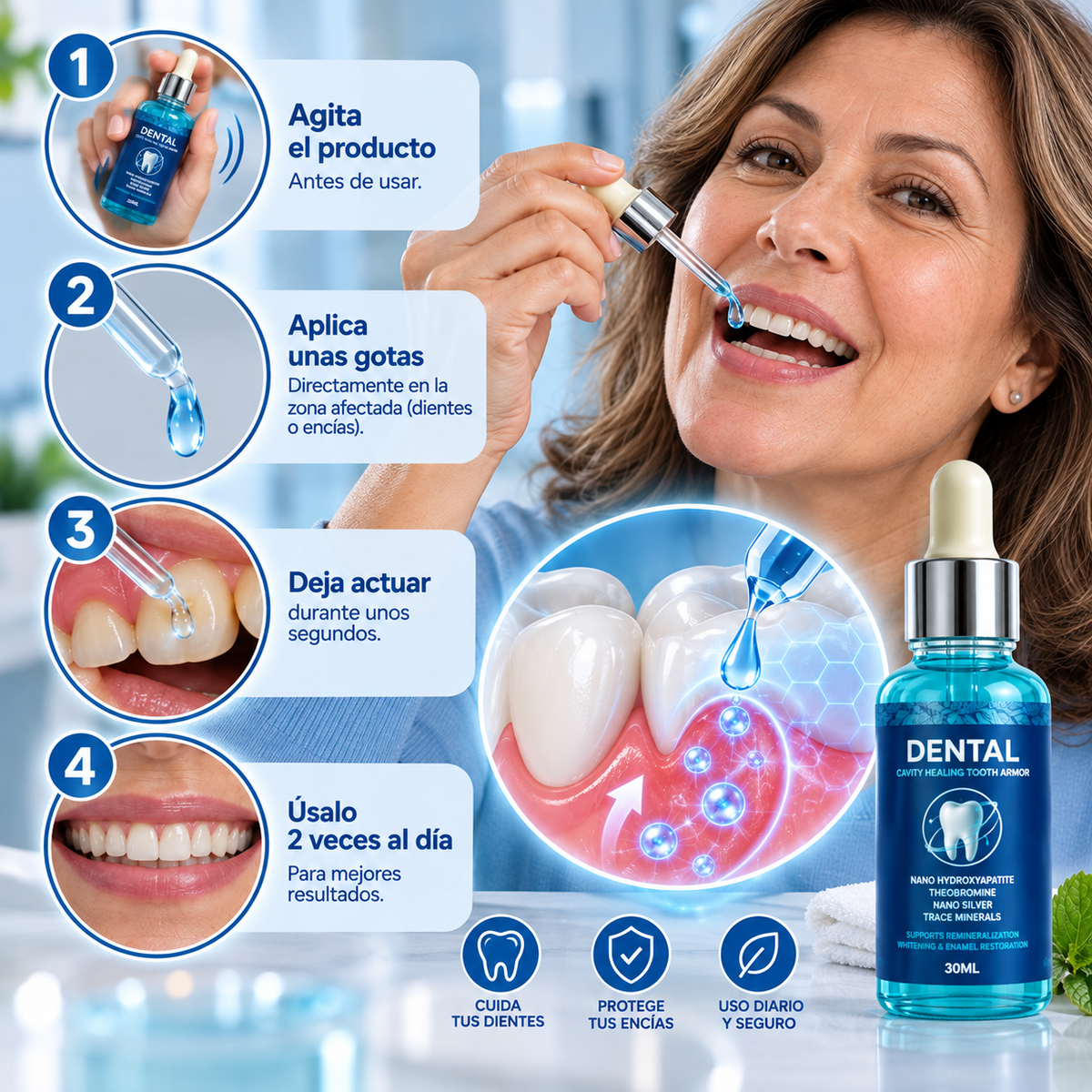 DentaMineral🦷 ¡Serum dental, combate la caries, regenera dientes dañados y promueve un aliento fresco!