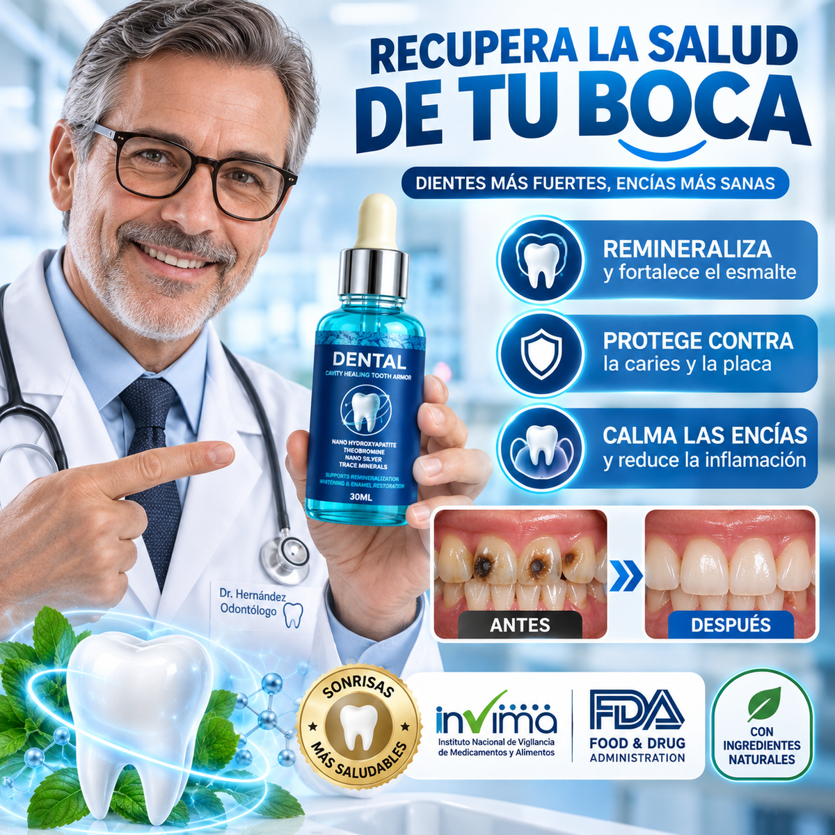 DentaMineral🦷 ¡Serum dental, combate la caries, regenera dientes dañados y promueve un aliento fresco!