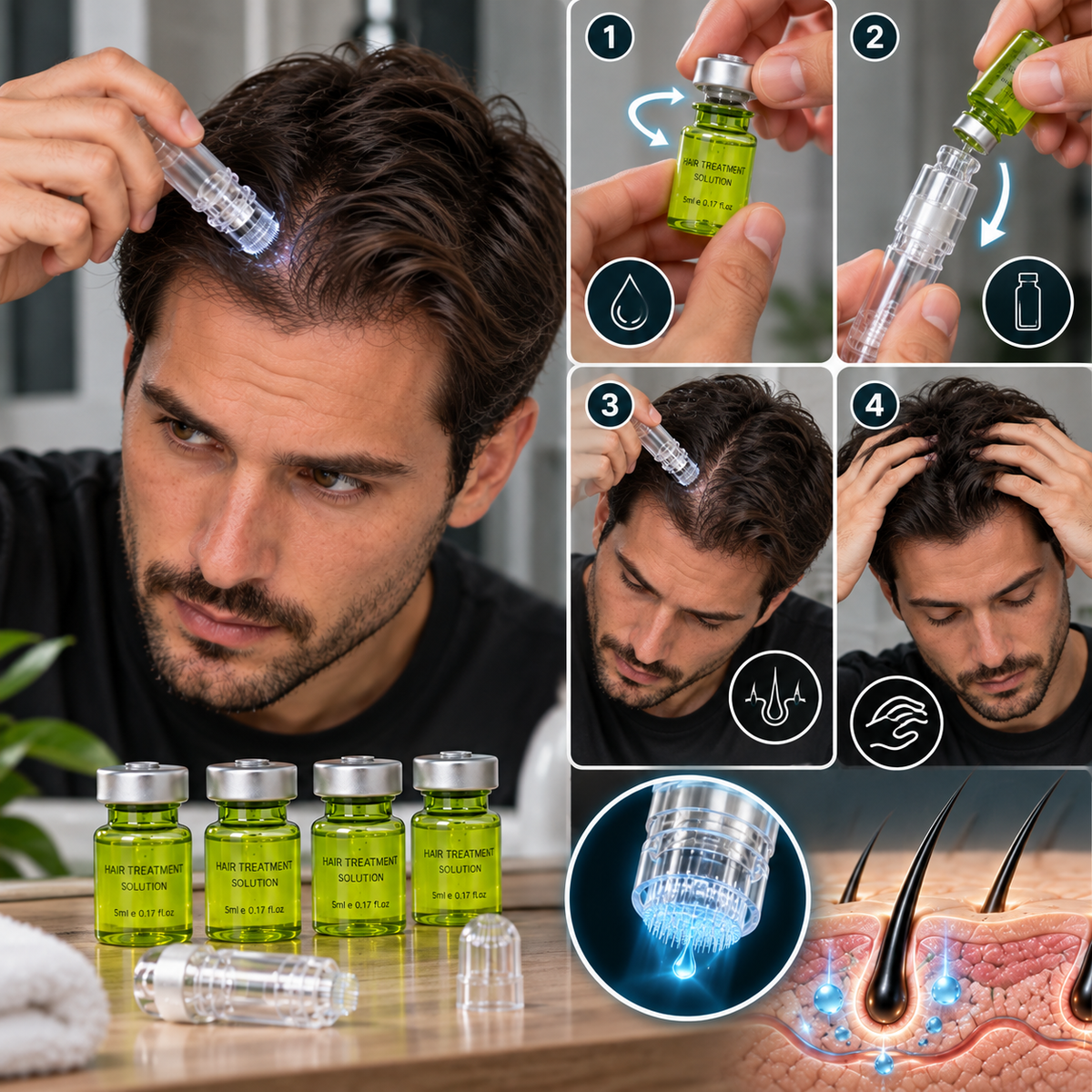 Kit Follicare ¡Microinfusión para el crecimiento del cabello, Detén la caída y combate la calvicie!