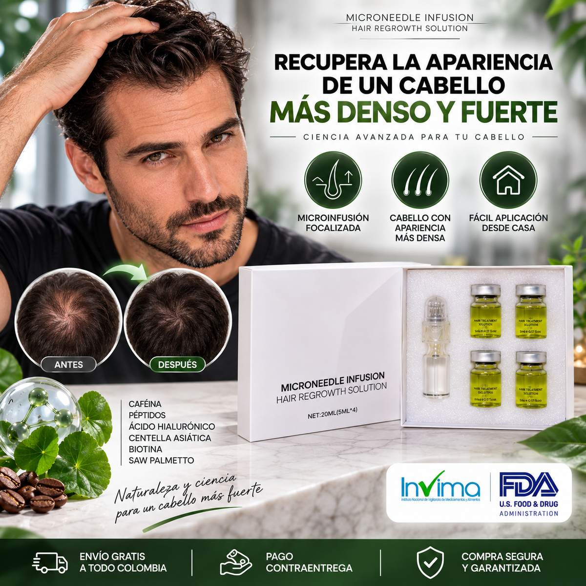 Kit Follicare ¡Microinfusión para el crecimiento del cabello, Detén la caída y combate la calvicie!