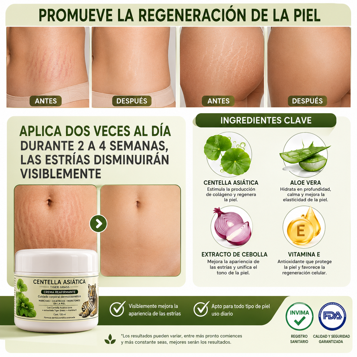 CentaSkin🌿¡Crema reparadora para estrías y marcas! Recupera tu seguridad y luce una piel sana y sin imperfecciones! 120ML