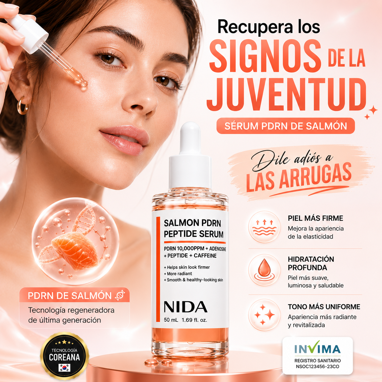 Serum con PDRN de Salmon🧬 ¡Recupera los signos de la juventud, Ilumina y reafirma tu rostro!💫