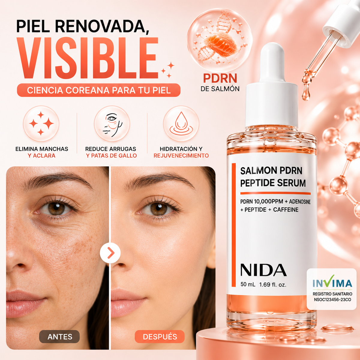 Serum con PDRN de Salmon🧬 ¡Recupera los signos de la juventud, Ilumina y reafirma tu rostro!💫