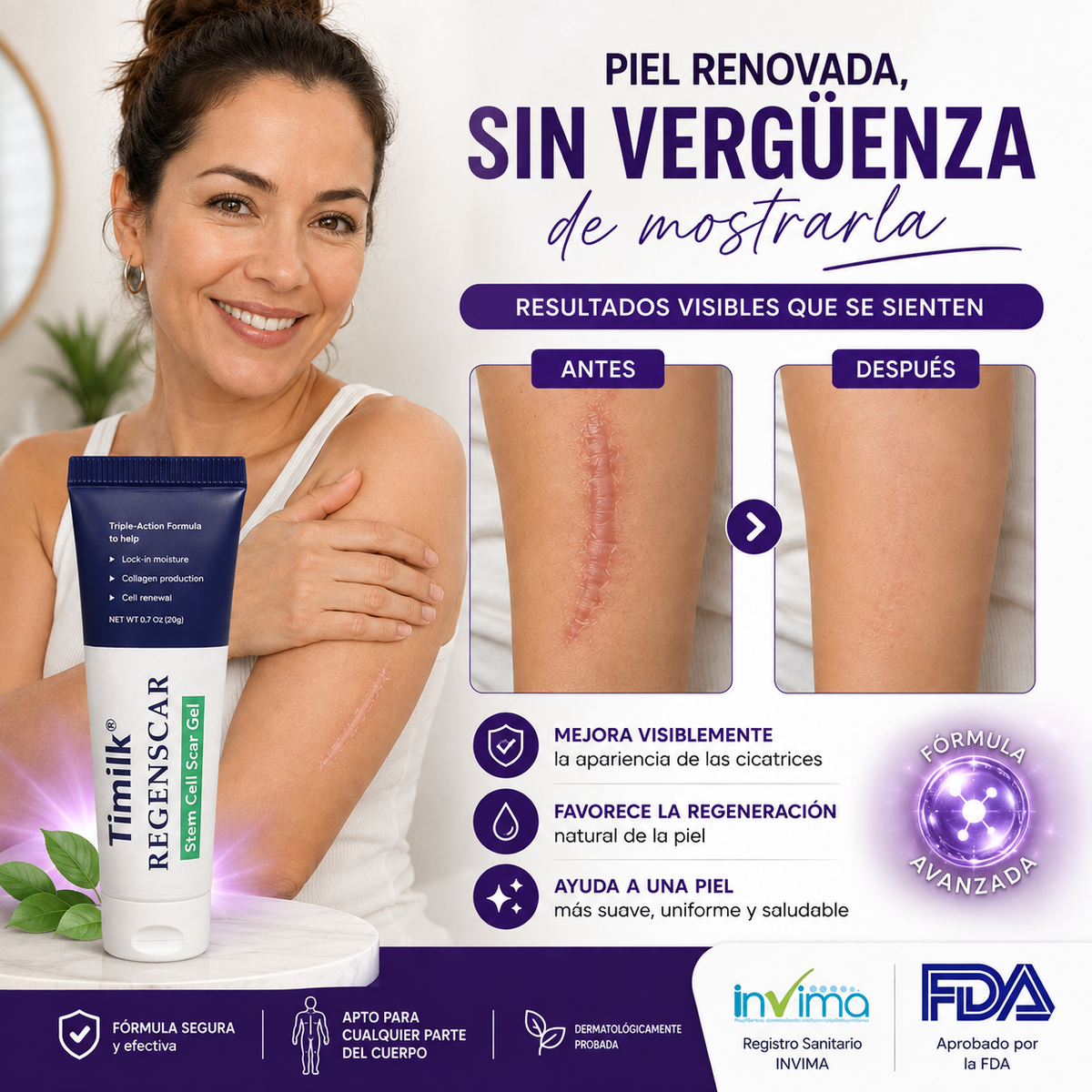 ReGenScar🌿¡Gel reparador de cicatrices, recupera tu seguridad y luce una piel sana y sin imperfecciones! 80 G