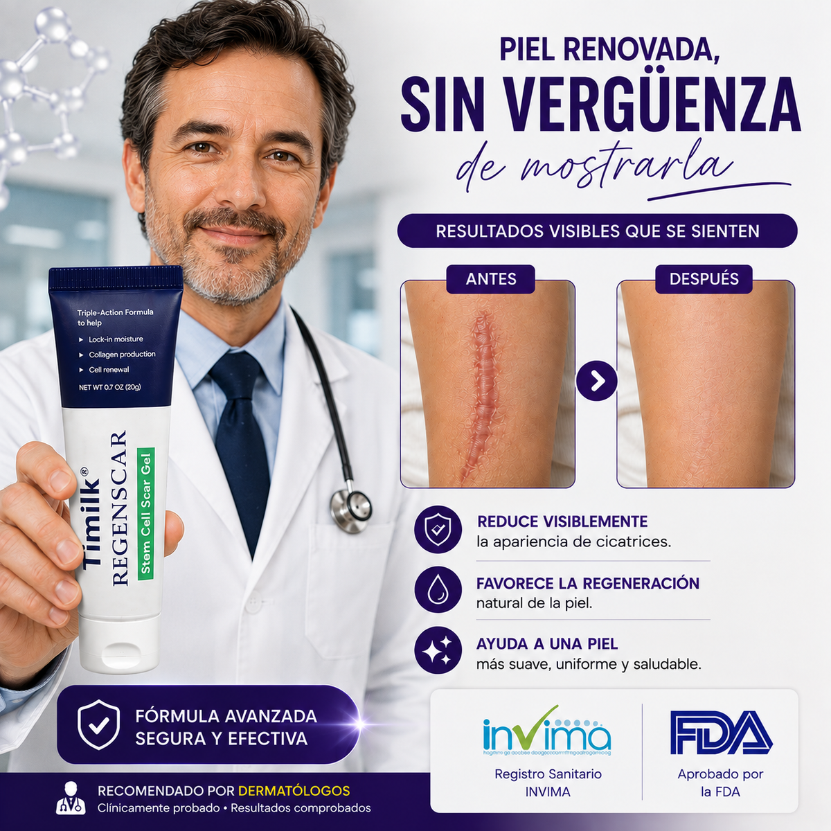 ReGenScar🌿¡Gel reparador de cicatrices, recupera tu seguridad y luce una piel sana y sin imperfecciones! 80 G