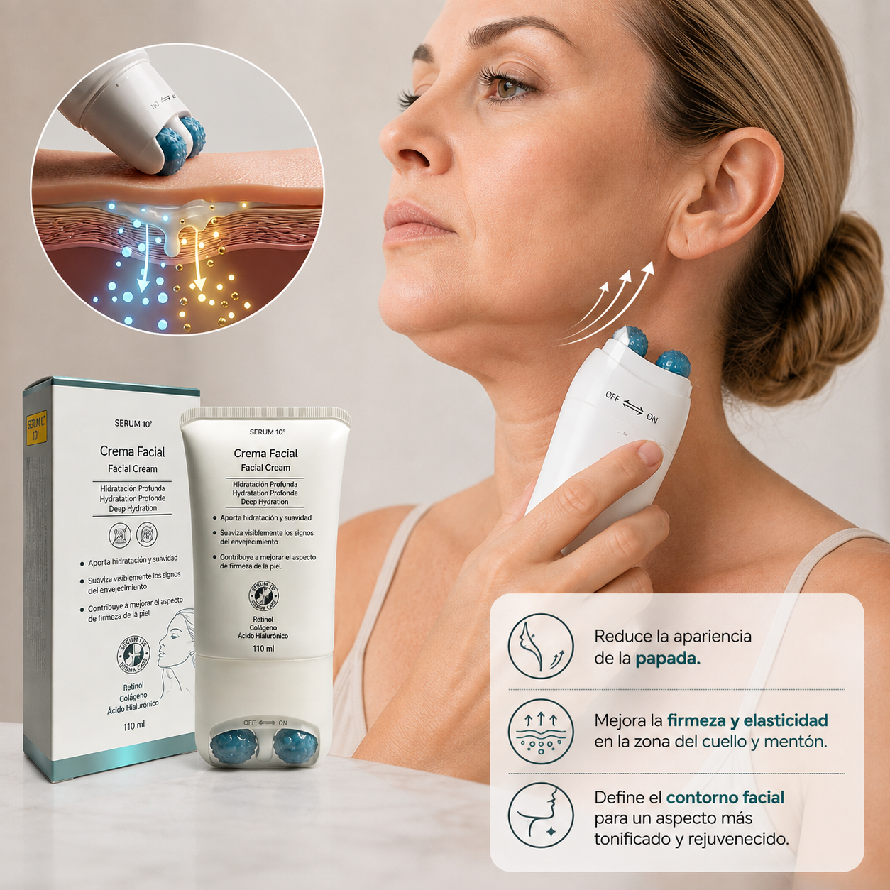 LiftCollagen™🌿 ¡Crema en rodillo, Recupera la firmeza y juventud de tu cuello! Adios papada y lineas del cuello