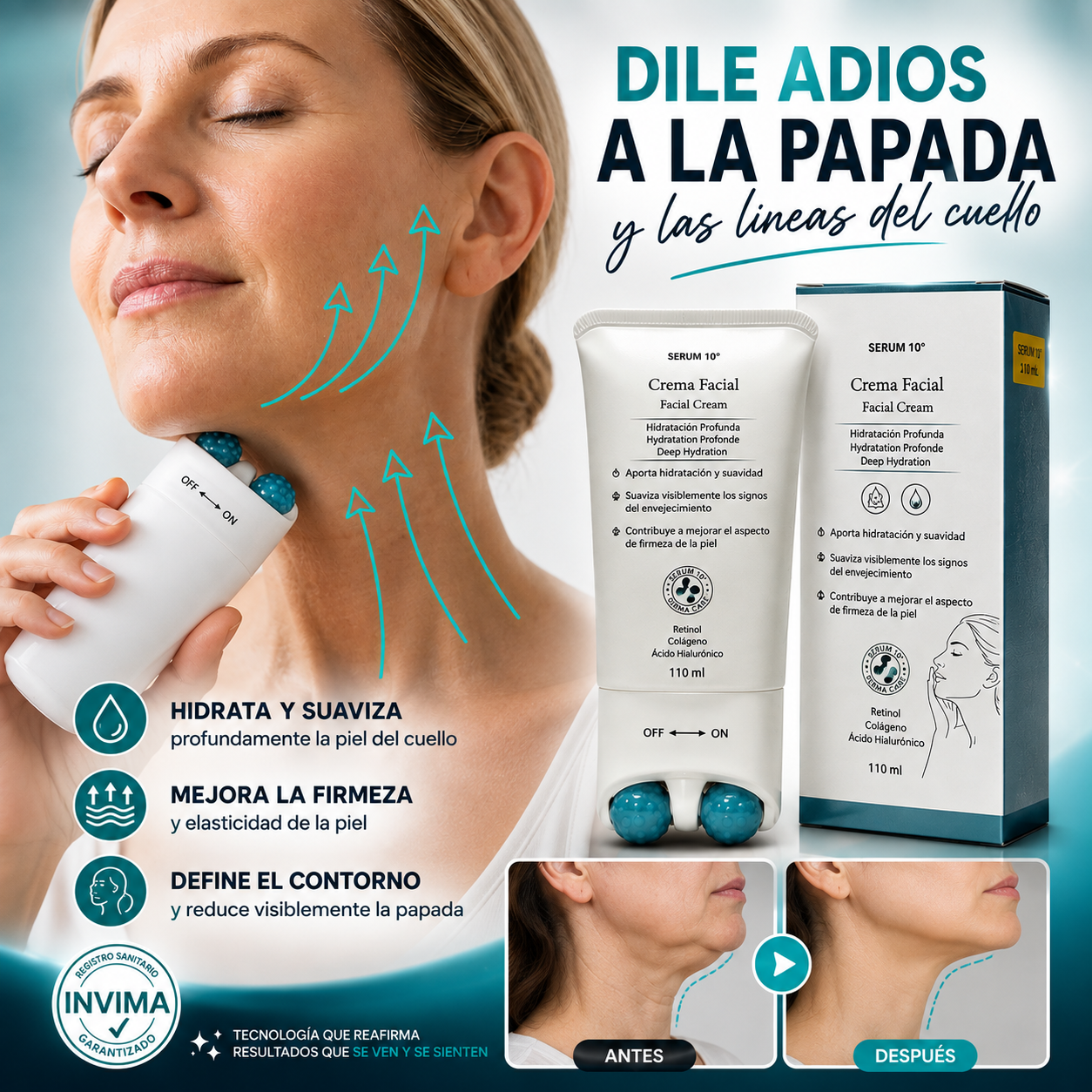 LiftCollagen™🌿 ¡Crema en rodillo, Recupera la firmeza y juventud de tu cuello! Adios papada y lineas del cuello