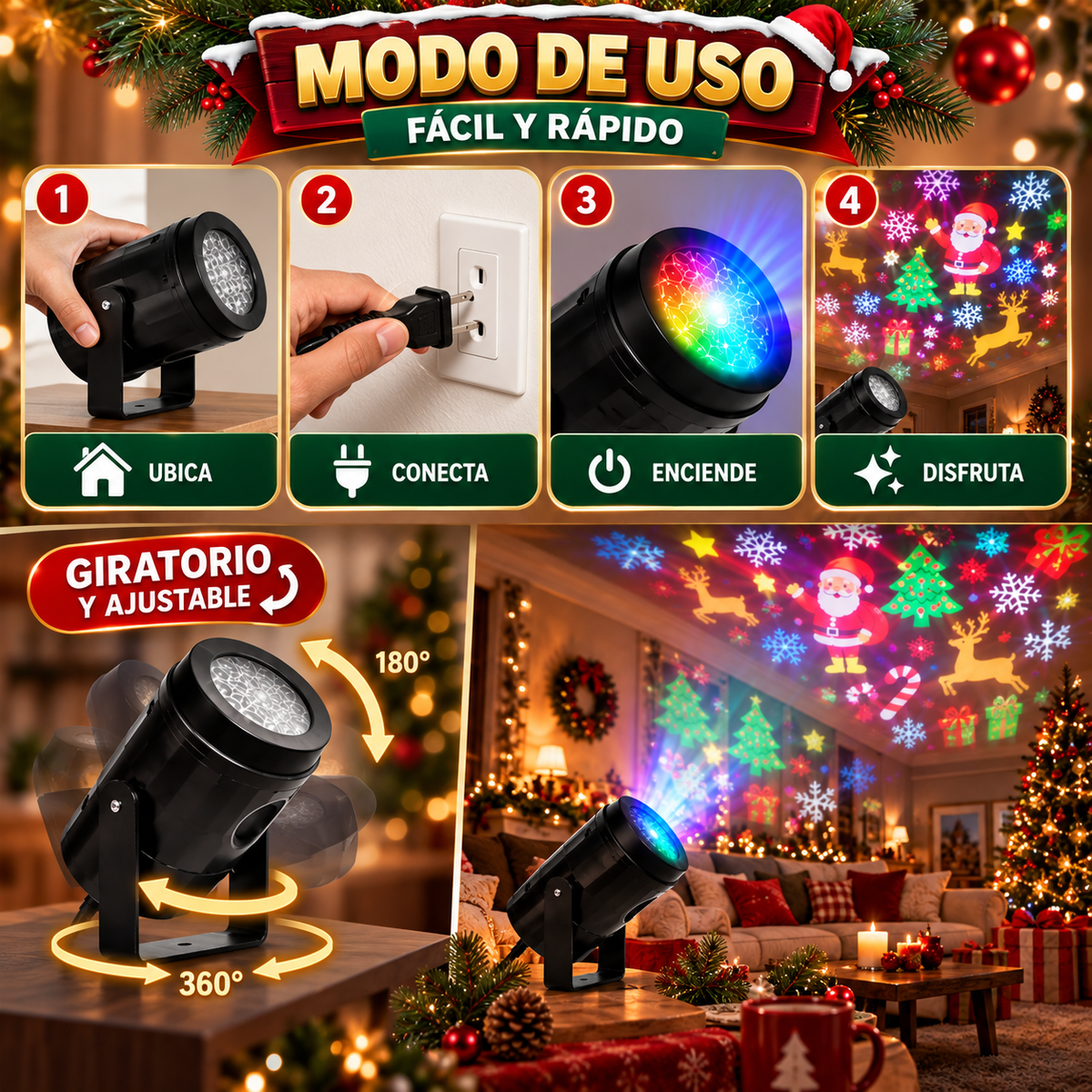 Proyector de luces navideñas🎄 ¡Lleva la unión familiar y la magia de la Navidad a cada rincón de tu hogar! Promo Pre-temporada