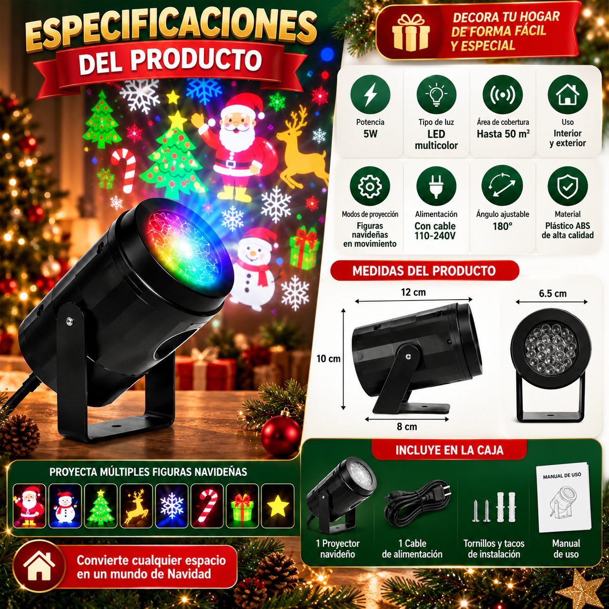Proyector de luces navideñas🎄 ¡Lleva la unión familiar y la magia de la Navidad a cada rincón de tu hogar! Promo Pre-temporada