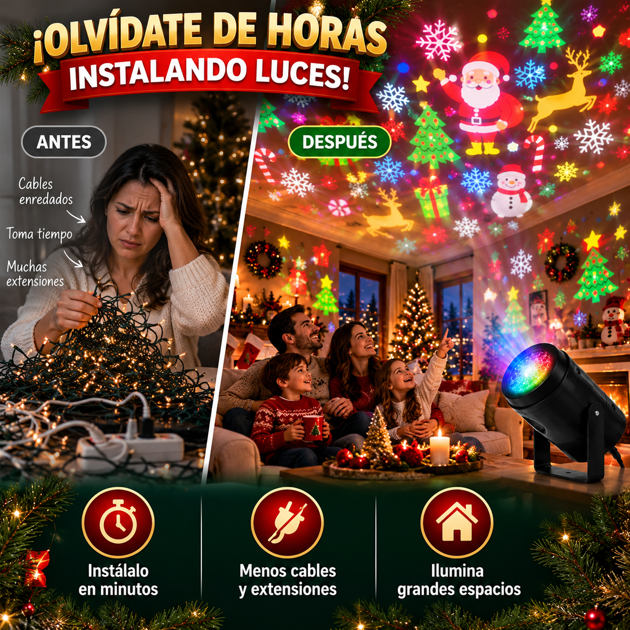 Proyector de luces navideñas🎄 ¡Lleva la unión familiar y la magia de la Navidad a cada rincón de tu hogar! Promo Pre-temporada