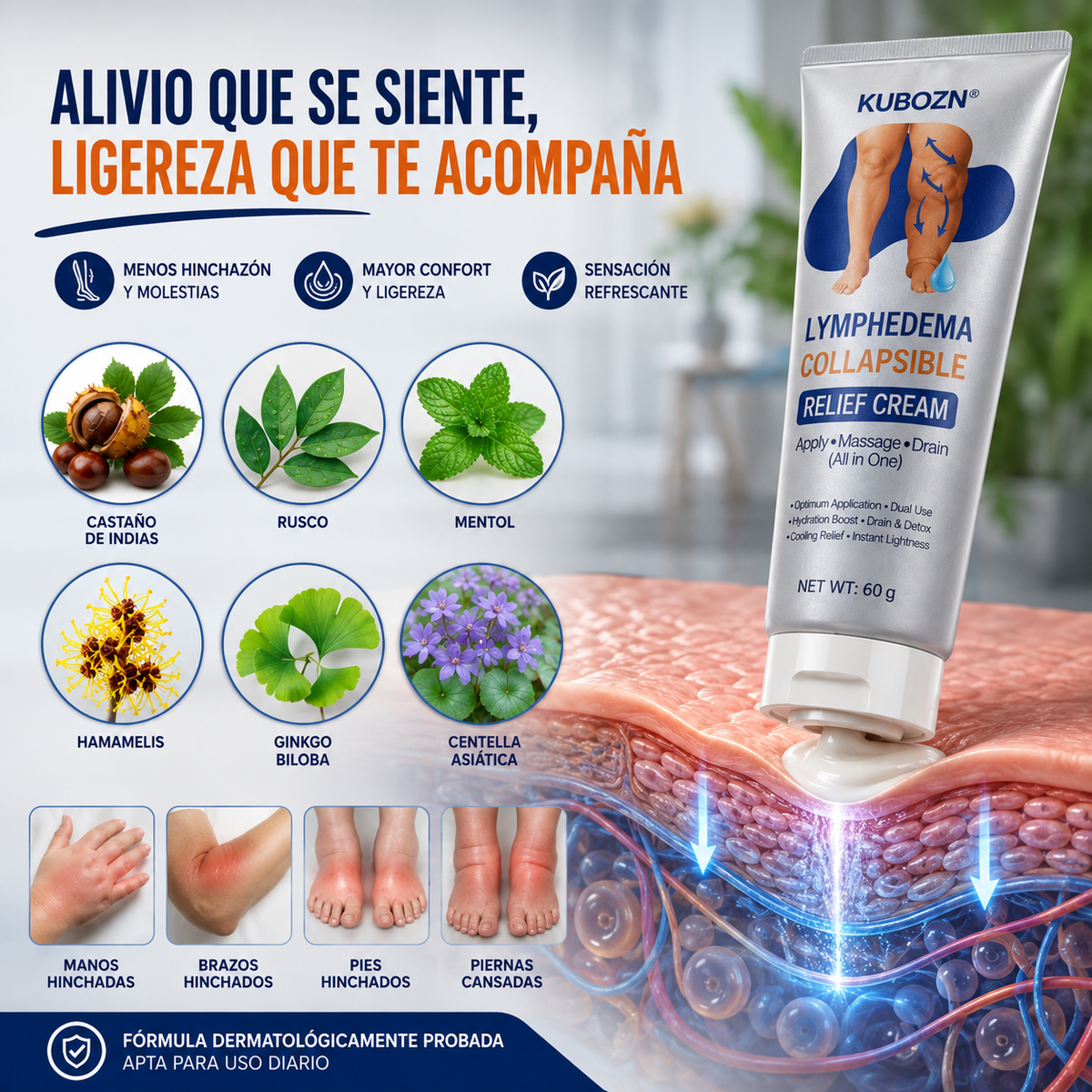 Kubozn🌿¡Crema para drenaje linfático y alivio de la hinchazón! Elimina el dolor y la rigidez Promo 45%Off