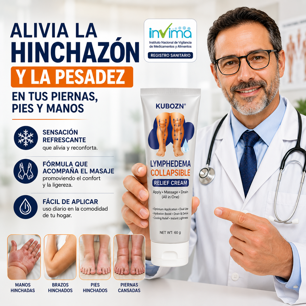 Kubozn🌿¡Crema para drenaje linfático y alivio de la hinchazón! Elimina el dolor y la rigidez Promo 45%Off