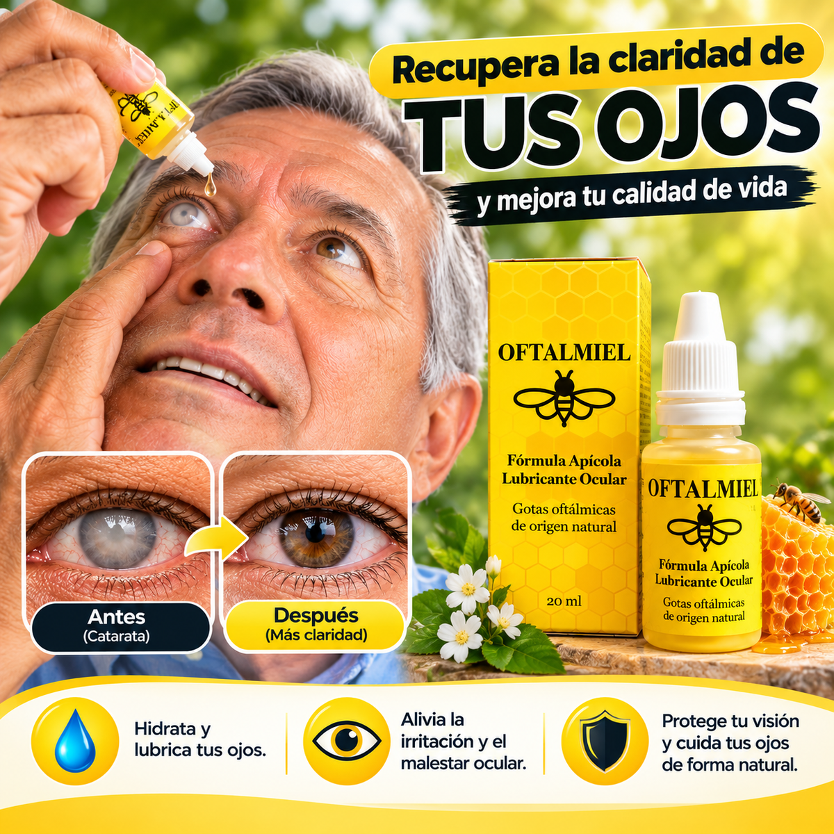 Gotas Ocumiel ¡Alivio ocular para la catarata y ojos cansados, recupera una visión mas clara y nítida!