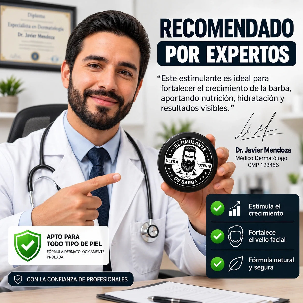 Balsamo Apolo ¡Activa el crecimiento de tu Barba, Luce una apariencia joven, bello y huele delicioso! Promo HOY